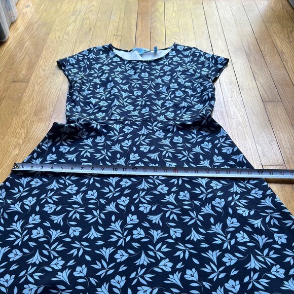 Draper James Size L Navy Blue Floral Print Ponte Knit Short Sleeve A-Line Dress - Picture 8 of 15
